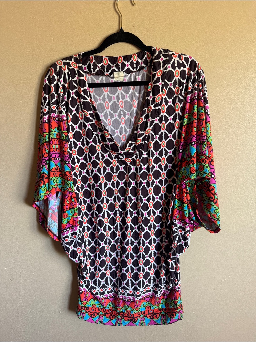 Trina Turk Black Swim Coverup with Pink, Green & Turquoise Borders